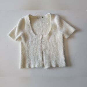 O.Vianca Square Neckline Knit Crop Top Small Cream